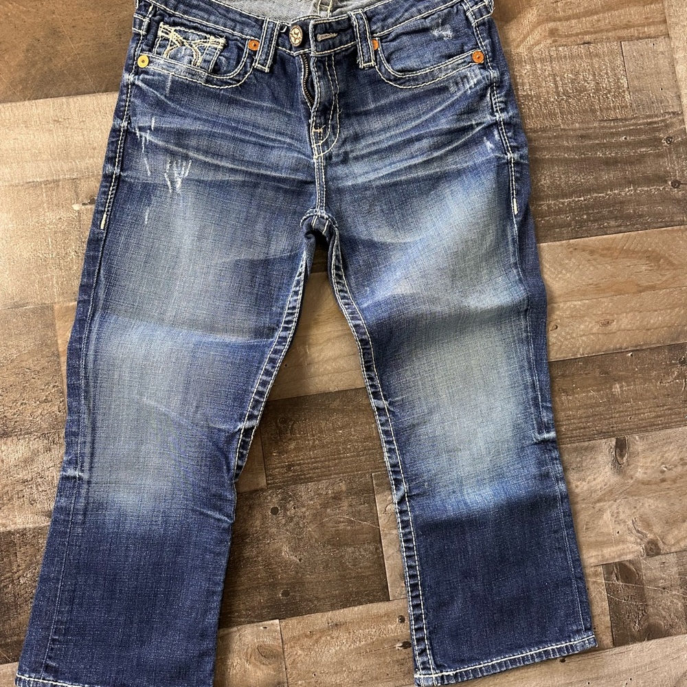 Big Star Blue Ankle Cropped Jeans with Vintage Distressing